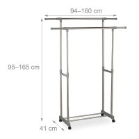 relaxdays Rollgarderobe silber Metall 94,0-160,0 x 95,0-165,0 cm, 1 St.