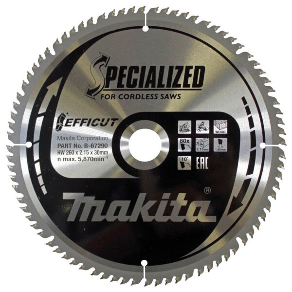 makita B-67290 EFFICUT Kreissägeblatt 260,0 mm, 80 Zähne, 1 St.