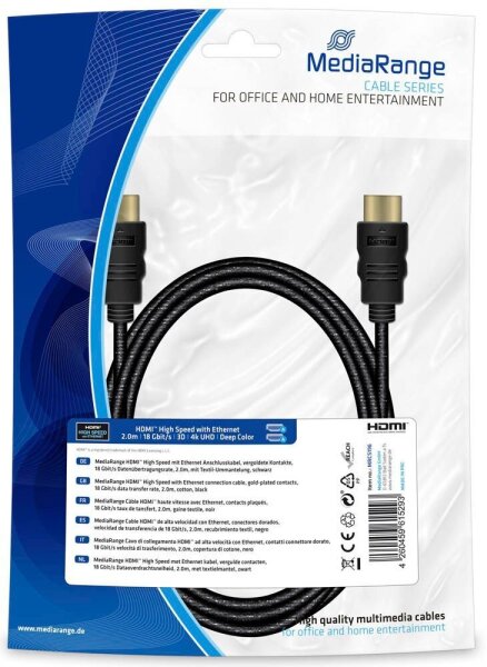 MediaRange HDMI A Kabel 4k 2,0 m schwarz, 1 St.