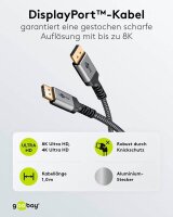 goobay DisplayPort 1.4 Kabel 1,0 m grau, schwarz, 1 St.
