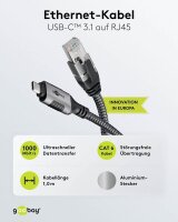 goobay USB C 3.1/RJ45 CAT 6 Kabel 1,0 m grau, schwarz, 1 St.