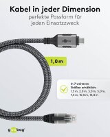 goobay USB C 3.1/RJ45 CAT 6 Kabel 1,0 m grau, schwarz, 1 St.