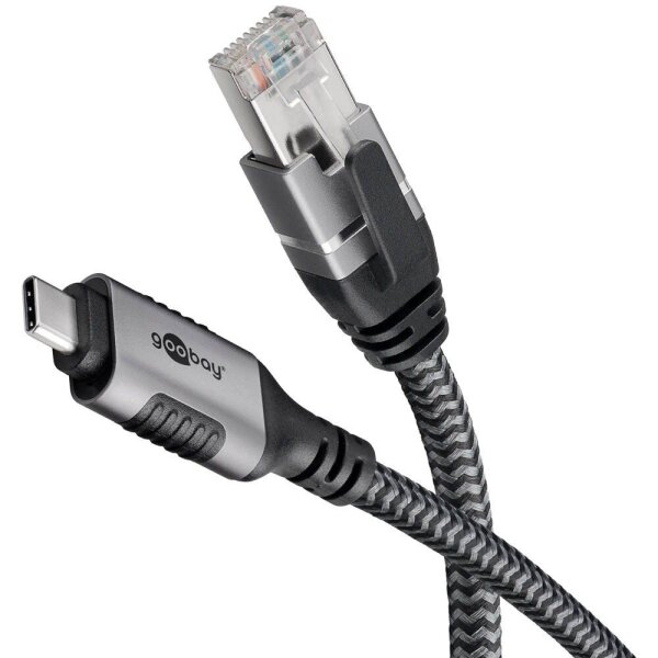 goobay USB C 3.1/RJ45 CAT 6 Kabel 10,0 m grau, schwarz, 1 St.