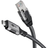goobay USB C 3.1/RJ45 CAT 6 Kabel 10,0 m grau, schwarz, 1...