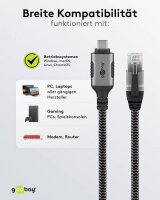 goobay USB C 3.1/RJ45 CAT 6 Kabel 15,0 m grau, schwarz, 1 St.