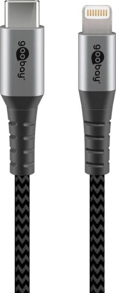 goobay Lightning/USB C Kabel 1,0 m grau, schwarz, 1 St.