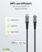 goobay Lightning/USB C Kabel 1,0 m grau, schwarz, 1 St.