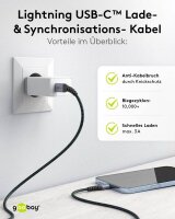 goobay Lightning/USB C Kabel 1,0 m grau, schwarz, 1 St.