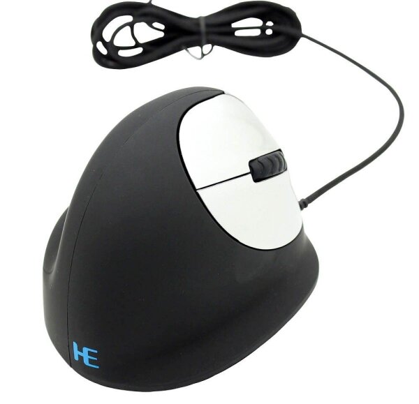 r-go HE Ergo Vertical Mouse Größe M rechts Maus ergonomisch kabelgebunden schwarz, silber