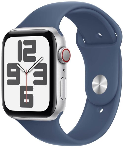 Apple Watch SE 44 mm Aluminium (GPS+Cellular) Sportarmband M/L  denim, silber