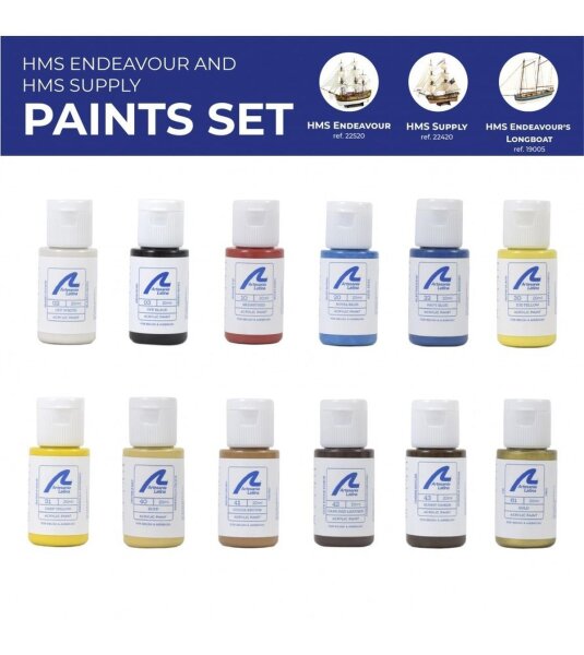 Artesania Latina HMS ENDEAVOUR + ENDEAVOUR´S LONGBOAT + HMS SUPPLY PAINTS SET (12x 20 ml)