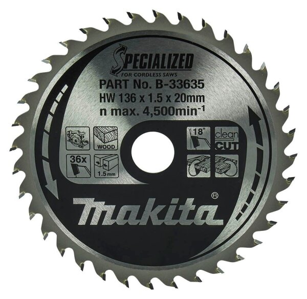 makita B-33635 SPECIALIZED Kreissägeblatt 136,0 mm, 36 Zähne, 1 St.