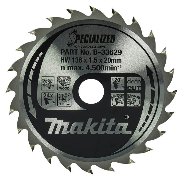 makita B-33629 SPECIALIZED Kreissägeblatt 136,0 mm, 24 Zähne, 1 St.