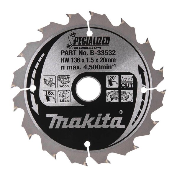 makita B-33532 SPECIALIZED Kreissägeblatt 136,0 mm, 16 Zähne, 1 St.