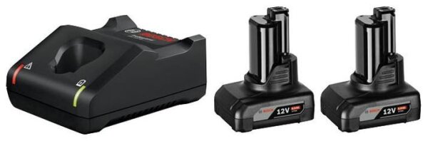 BOSCH Professional Werkzeugakku mit Ladegerät Starter Set 12V Li-Ion 2 x 6,0 Ah