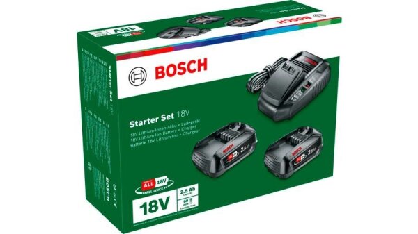 BOSCH Home & Garden Werkzeugakkus mit Ladegerät Starter-Set 18V Li-Ion 2x 2,5 Ah