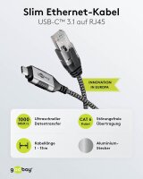 goobay USB-C 3.1/RJ45 Kabel 10,0 m silber, schwarz, 1 St.