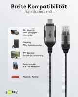 goobay USB-C 3.1/RJ45 Kabel 10,0 m silber, schwarz, 1 St.