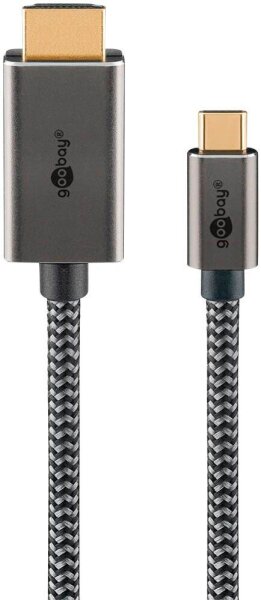 goobay USB 3.1 C-Stecker/HDMI-Stecker Kabel 2,0 m silber, schwarz, 1 St.