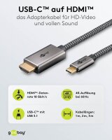 goobay USB 3.1 C-Stecker/HDMI-Stecker Kabel 2,0 m silber, schwarz, 1 St.