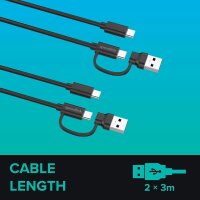 speedlink USB-C/A zu USB-C Kabel Set USB-Kabel Play & Charge 2x 3,0 m schwarz, 1 St.