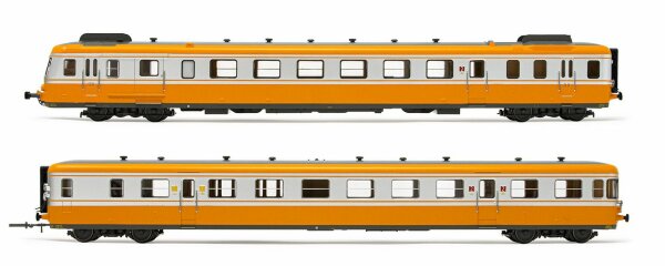 SNCF, Dieseltriebwagen RGP2, Trieb- und Beiwagen in modernisierter Ausf&uuml;hrung, orange-Silber