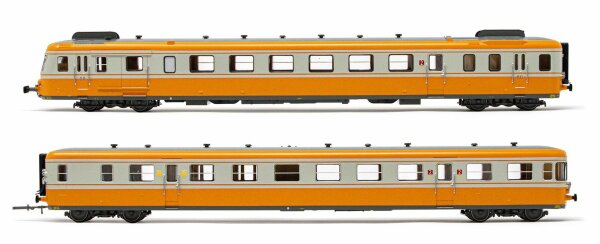 SNCF, Dieseltriebwagen RGP2, Trieb- und Beiwagen in modernisierter Ausf&uuml;hrung, orange-betongrau