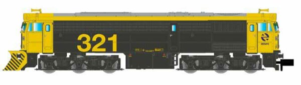 RENFE, Diesellokomotive 321-025, mit Schneepflug,gelb-Grau mit gelben Nummern