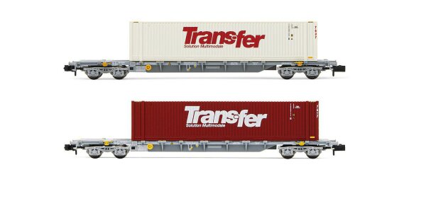 SNCF, 2er Pack, 4-achsiger 60-Containerwaggon Novatrans Sgss, mit 45-Container Trans-Fer