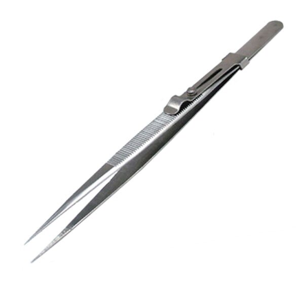 KrickPinzette sehr spitz mit Feststellmechanik