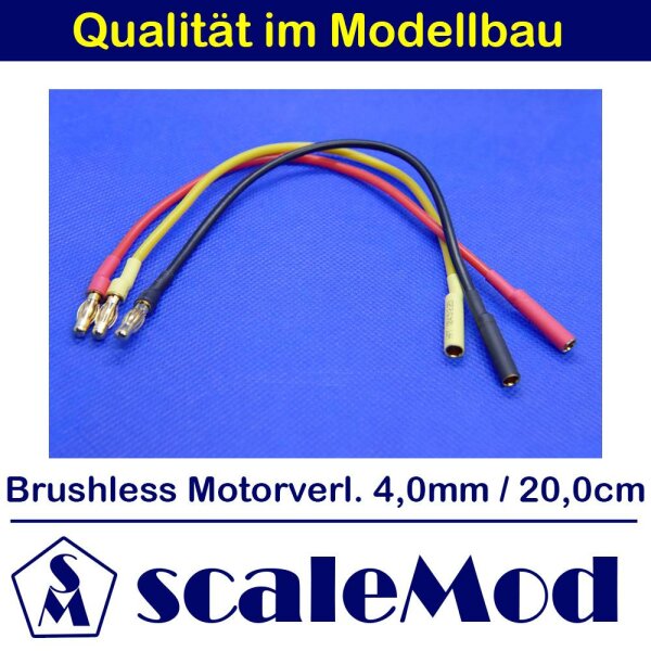 scaleMod Brushless Motorkabelverl&auml;ngerung 16AWG 4,0 mm  20cm (3 Stk, je 1x rot/schwarz/gelb)