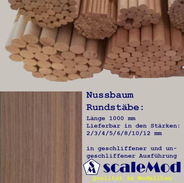 Scale Rundst&auml;be Nussbaum  10,0 mm L&auml;nge 1000 mm  VE 1 Stk