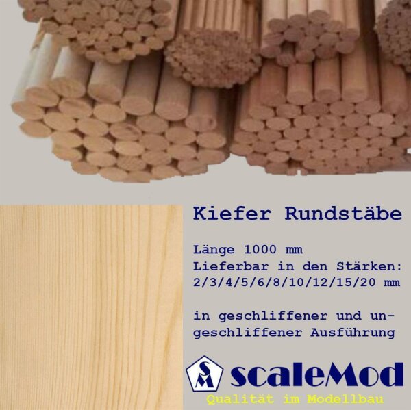 Scale Rundst&auml;be Kiefer  20,0 mm L&auml;nge 1000 mm  VE 1 Stk